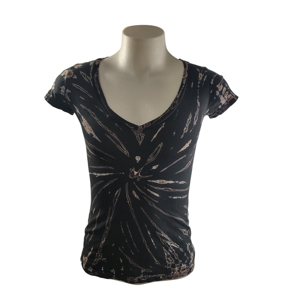 Daytrip Tie Dye Tee Women Medium Black Brown Scoop‎ Neck Short Sleeve Cotton Top